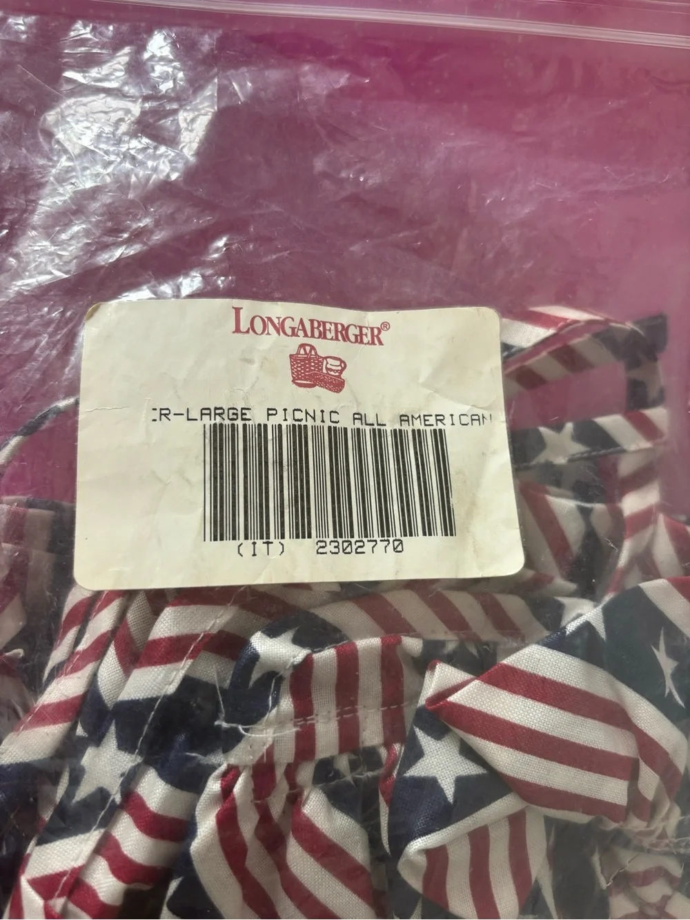 Longaberger All-American Red, White & Blue Fabric Liner for Large Picnic Basket